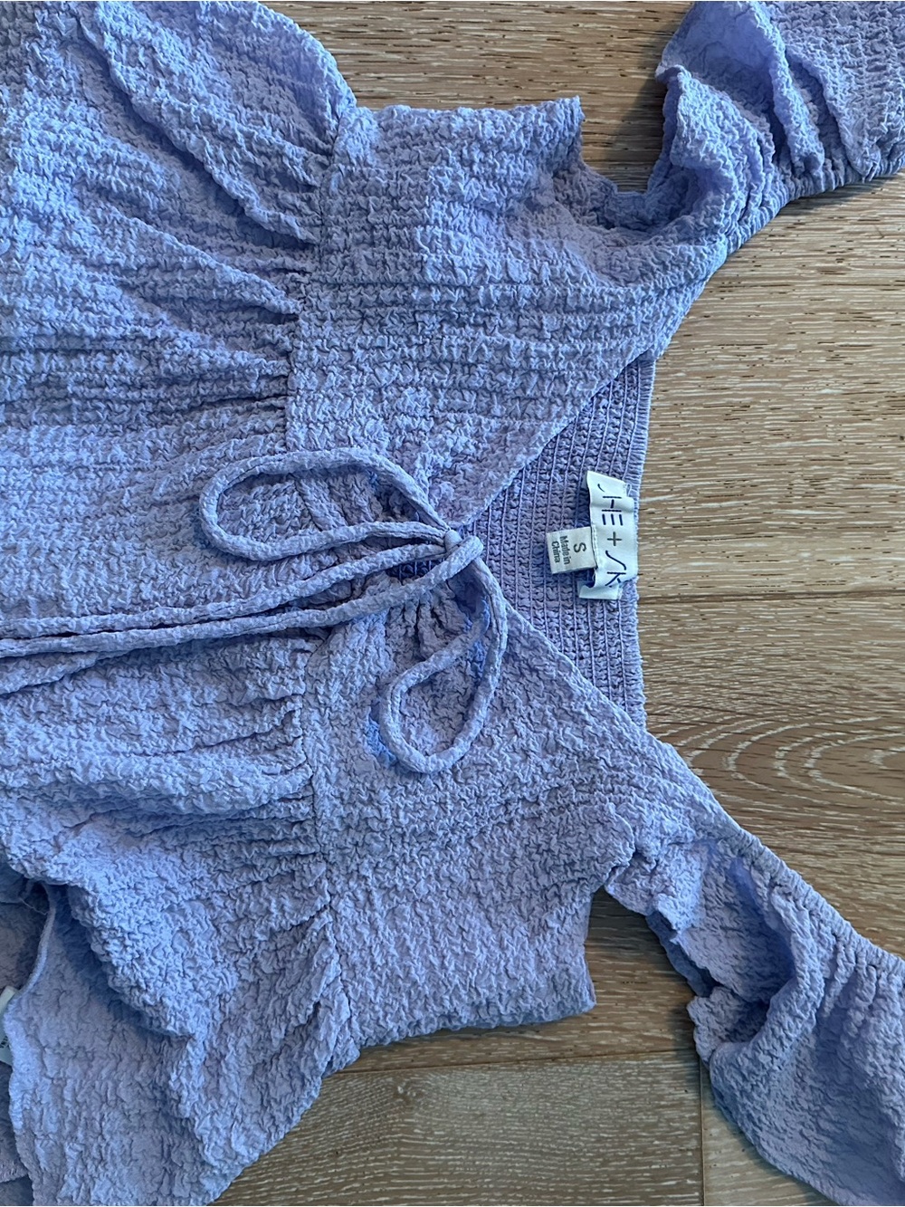 Smocked Tie-Front Crop Top in Lilac